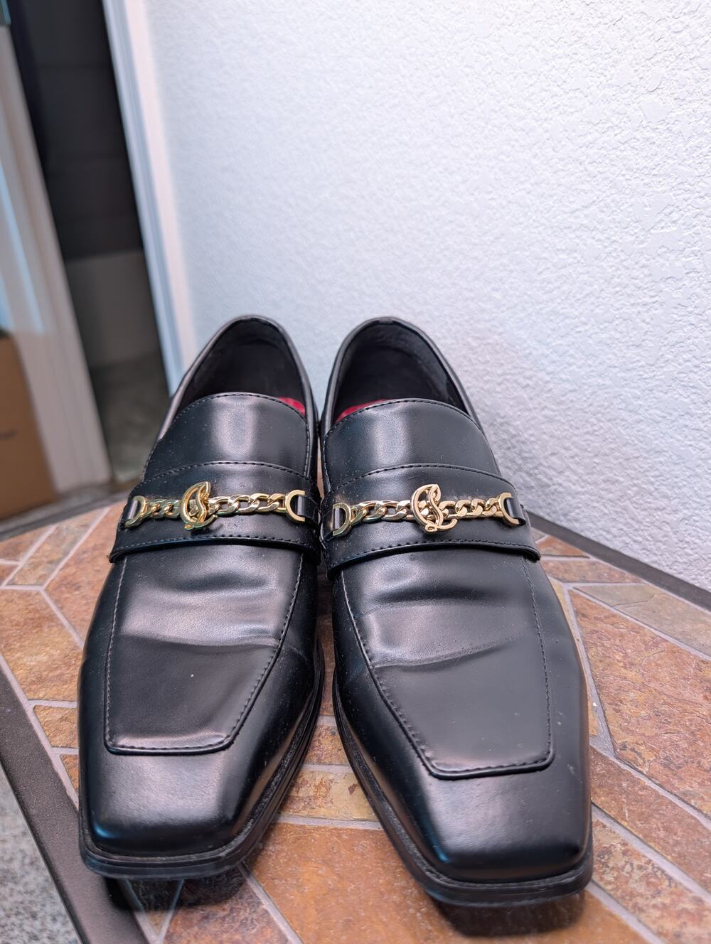 Christian Louboutin MJ Moc Men's 41 US 8 Black Leather Gold Chain Loafers $1195